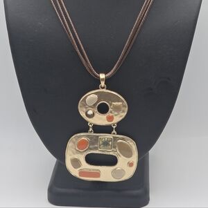 Chico's Gold and Orange Geometric Pendant Necklace